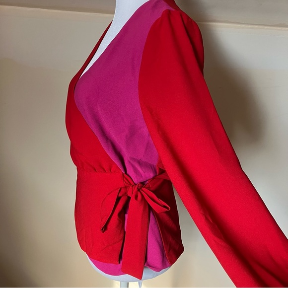 Bailey 44 Red/Pink Colorblock Wrap Long Sleeve Blouse size 4 - Picture 4 of 8